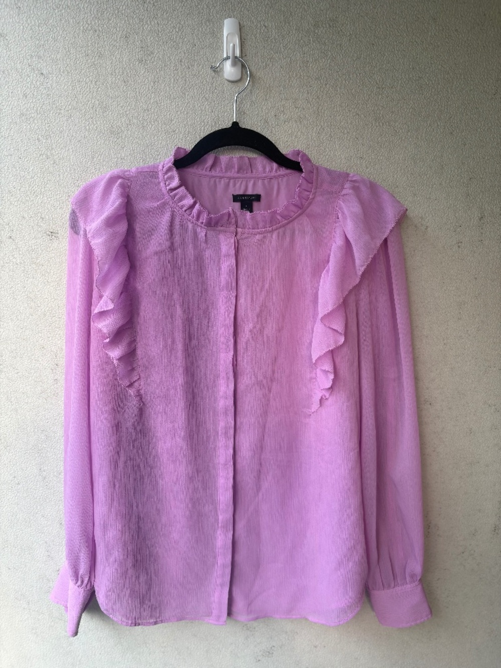 Ann Taylor Pink Ruffle Blouse Long Sleeve Feminine Large